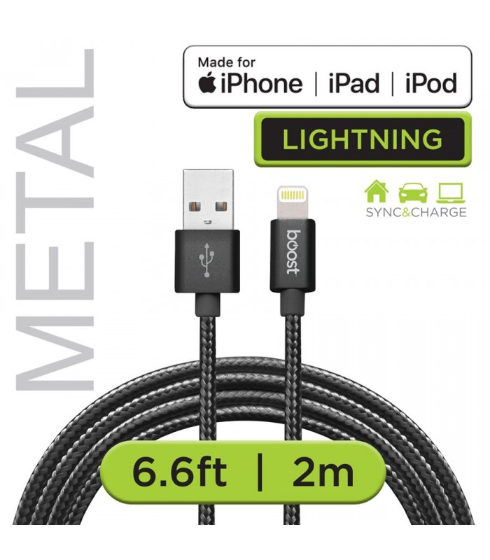 Boost Câble double tressé USB vers Lightning de 6,6 pieds - Noir