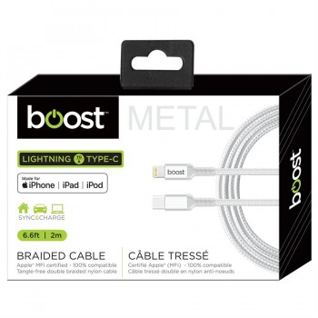 Boost Câble double tressé USB-C vers Lightning de 6,6 pieds - Blanc