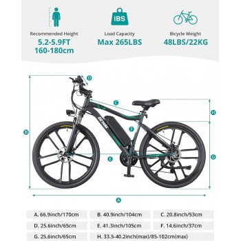 Gotrax Vélo électrique 26 po – 20 km/h et portée de 80 km – Moteur de 350 W – Shimano 21 vitesses