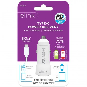eLink USB-C Power Delivery Fast Car charger, 20W