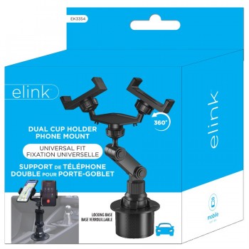 eLink Rotatable dual car cup phone holder