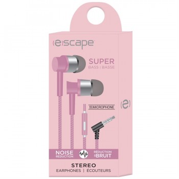 Escape Noise Reduction + Super Bass Hands Free Stereo Earphones, Pink