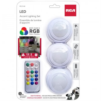 RCA LED Accent Lighting Set with Remote Control – Pack of 3