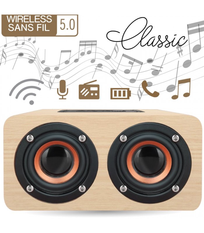 Escape Haut-Parleur stéréo Bluetooth sans fil en bois avec microphone, 6W SPBT552