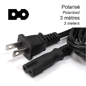 Cordon d'alimentation NEMA 1-15P polarisé à C7 mâle - 2C/18 AWG - 10 A - 3 m