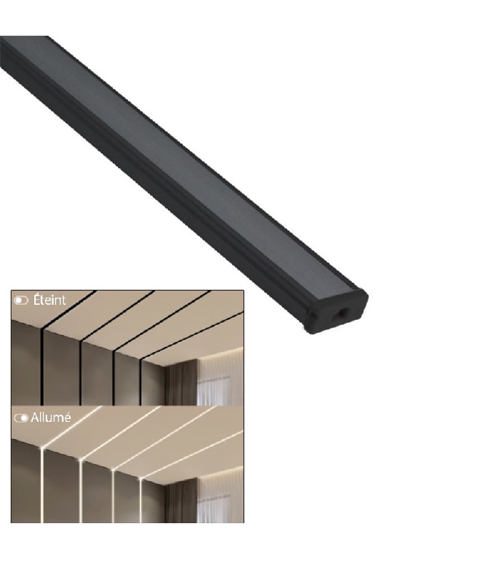 Ason Decor Rail mince en aluminium noir pour bande de lumières DEL - Couvercle noir givré - 15 mm X 1 m