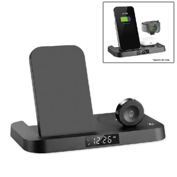 Ason Tech 3-in-1 Wireless Charging Station with Clock and Alarm Clock - 15 W - Black