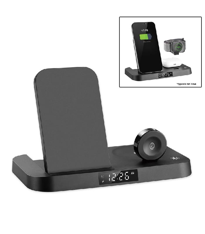 Ason Tech 3-in-1 Wireless Charging Station with Clock and Alarm Clock - 15 W - Black