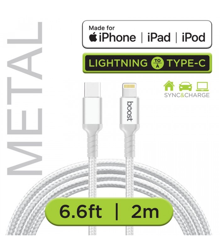 Boost 6.6ft USB-C to Lightning Double Braided Cable - White