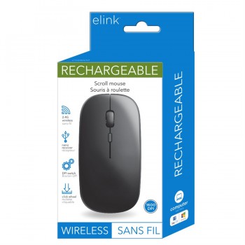 eLink 2.4GHz Rechargeable Wireless Mouse - Color Black
