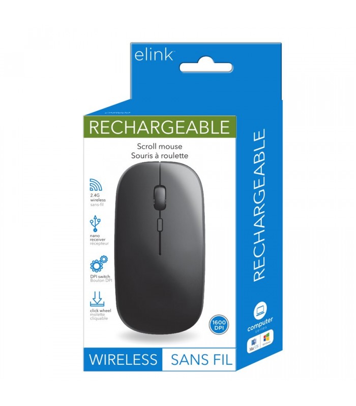 eLink Souris sans fil rechargeable 2.4GHz - Couleur Noir