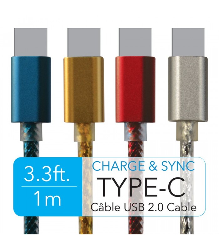 eLink Câble USB 2.0 métallique de 3.3 pi (1m) avec connecteur Type-C réversible