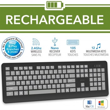 eLink Rechargeable Wireless Keyboard – 2.4GHz, Black