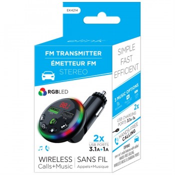 eLink Emetteur FM sans fil avec LED RGB et chargeur de voiture