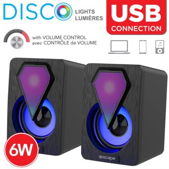 Escape Haut-parleurs stéréo USB portables 6W avec des lumières LED RVB et un contrôle de volume