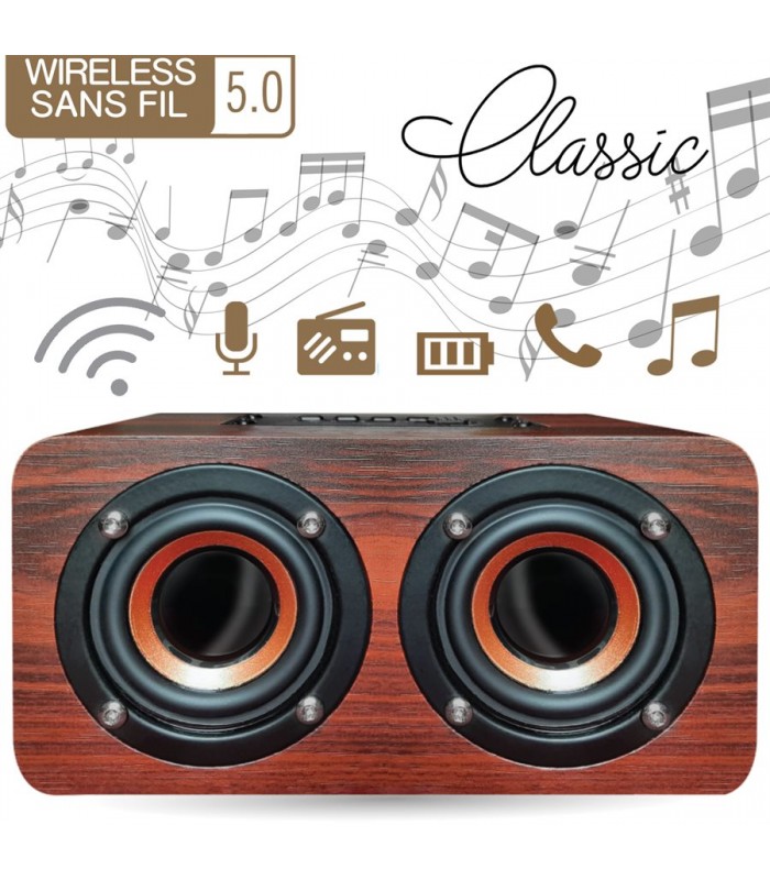 Escape Haut-Parleur stéréo Bluetooth sans fil en bois avec microphone, 6W