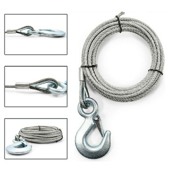 Galvanized Steel Cable with Snap Hook for Winch - 0.47 cm x 7.62 m - Capacity of 2000 lbs