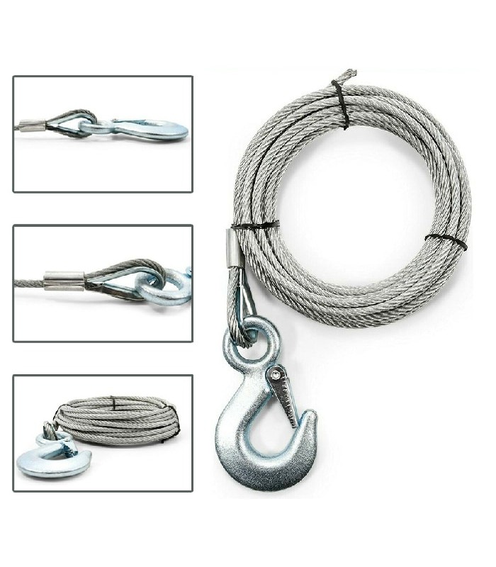 Galvanized Steel Cable with Snap Hook for Winch - 0.47 cm x 7.62 m - Capacity of 2000 lbs