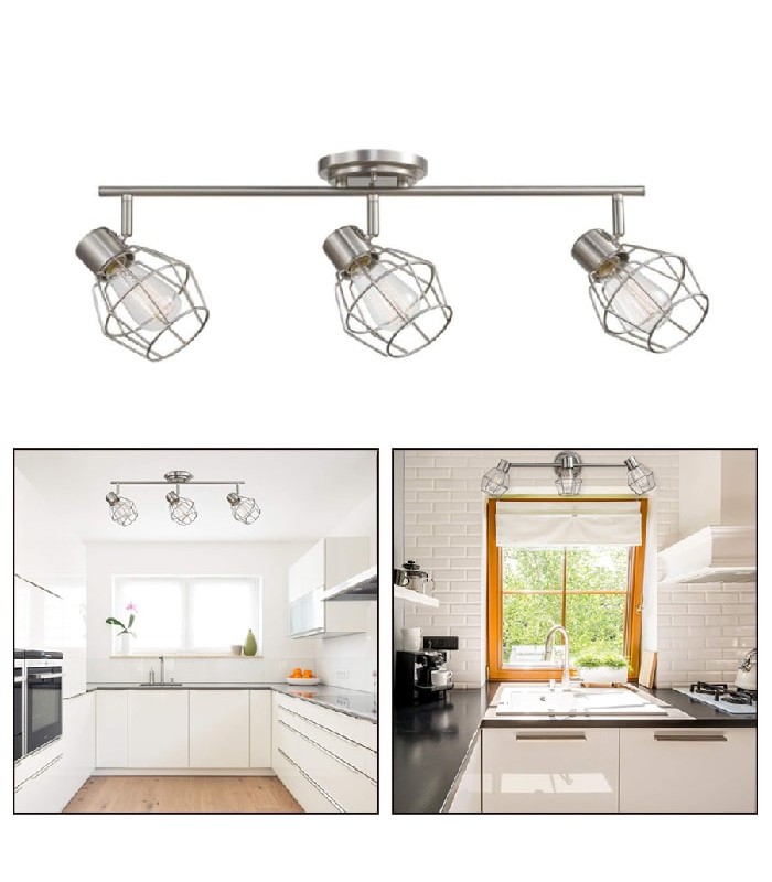 Globe 3-Light Rail with Adjustable Vintage Cage - Brushed Nickel