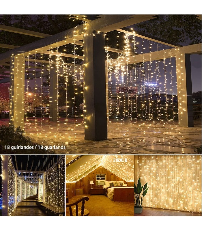 LED Curtain lights - 18 garlands - 306 LEDs - 3000 K - IP44 - 3.3 m