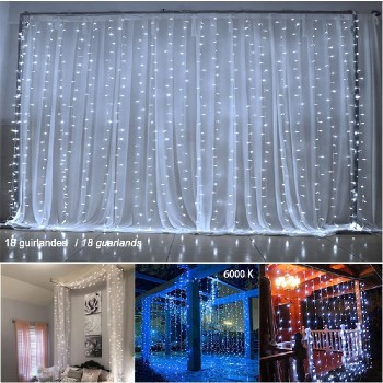 Rideau de lumières DEL à 18 guirlandes - 306 DEL - 6000 K - IP44 - 3.3 m