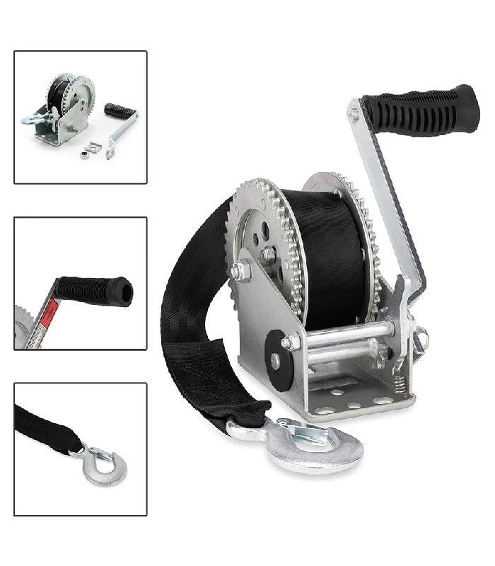 Manual Winch with Strap for Trailer - Capacity of 1200 lbs