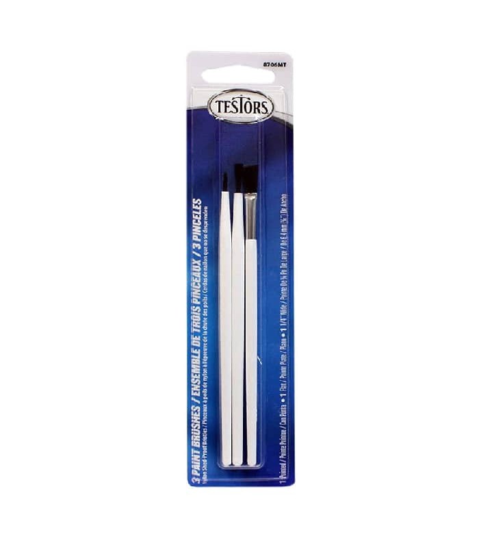 Nylon Bristle Brush Assortment - Pointed/Flat/Wide Head 6.4 mm (1/4 in) - 3 Pieces