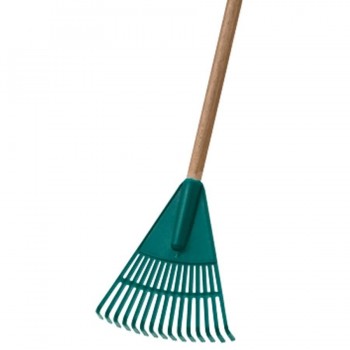 ProYard Râteau à arbustes et à pelouse, tête en plastique de 8 pouces, 14 dents, manche en bois de 47 pouces