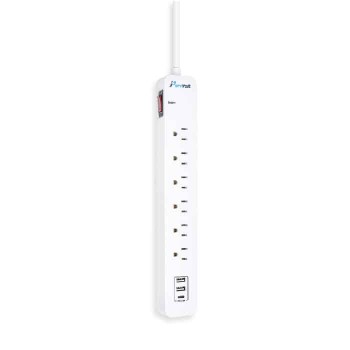 PureVolt Barre de surtension à 6 prises avec 2 ports USB et 1 USB-C - 450 joules - 15 A - Blanc - 90 cm