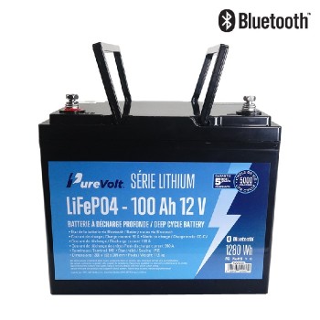 PureVolt Bluetooth Lithium Sealed Battery - 12 V - 100 Ah - 1280 Wh - LiFePo4