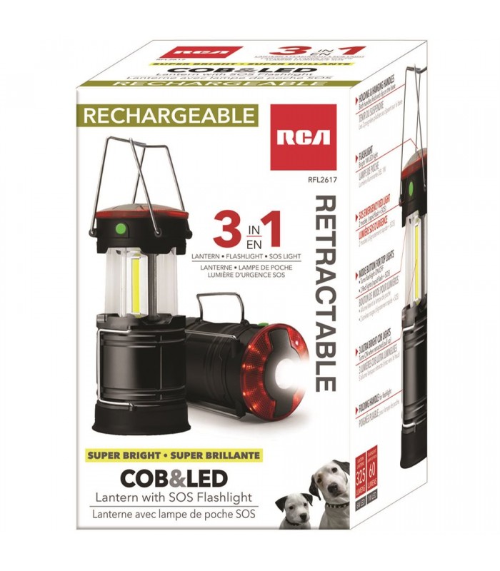 RCA Rechargeable SOS COB lantern with flashlight