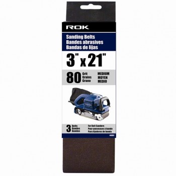 Bande abrasive 3 po. X 21 po. 80 Grains 3 pièces ROK