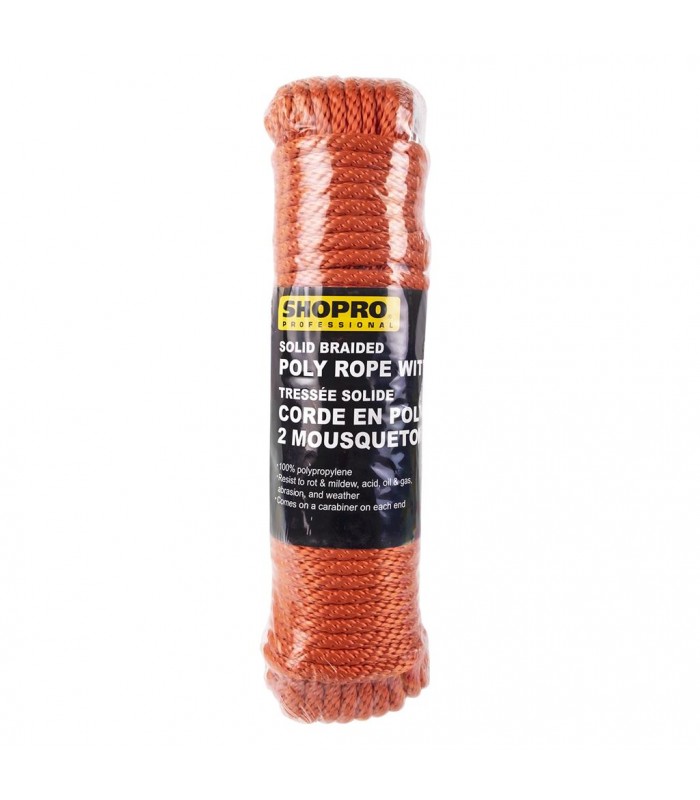 SHOPRO Braided Rope with Carabiner 3/8 in. x 100 ft