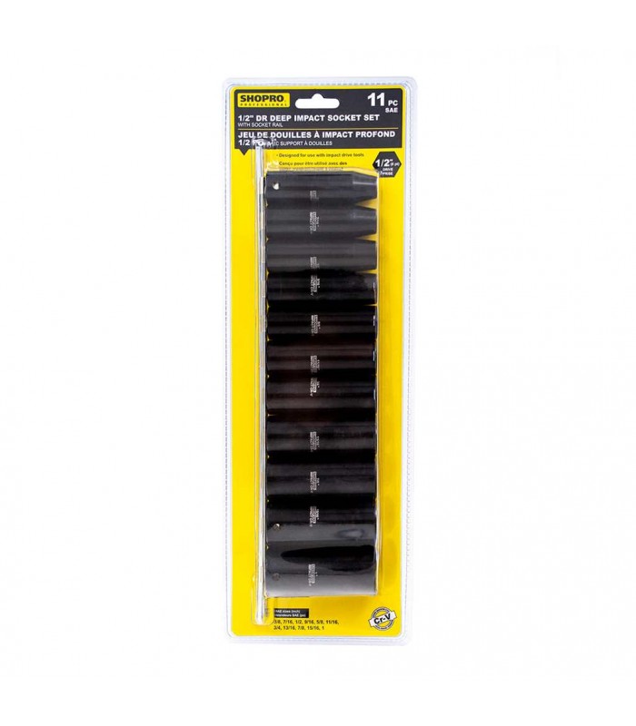 SHOPRO Set of 11 1/2 in. Drive SAE Deep Impact Socket Set