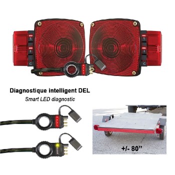 Feux arrières submersibles multifonction intelligents pour remorque de plus de 80" de largeur - Rouge