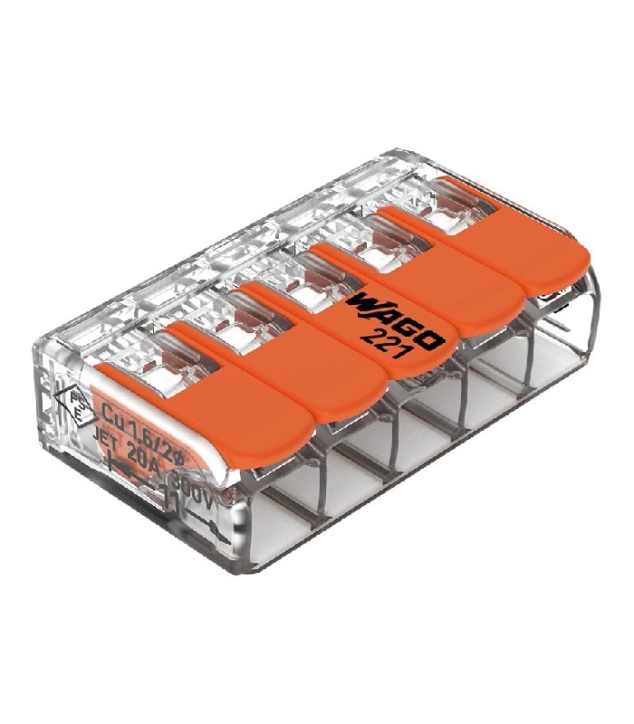 WAGO Connecteur d'épissure à leviers - 5C/24-12 AWG - 600 V - 20 A - Orange - Boîte de 25