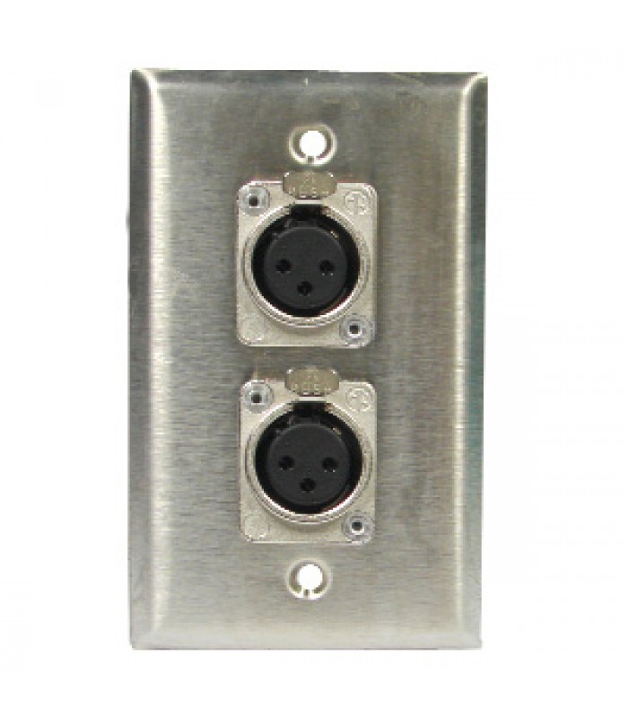 Wall Plate with 2 x 3-Pin Female XLR Sockets - Stainless Steel