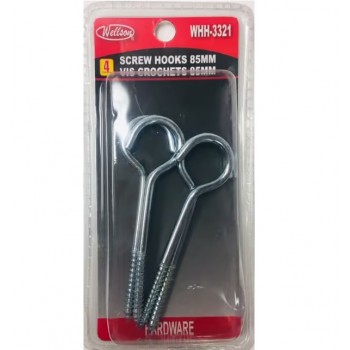Wellson Crochet à visser tirefond 85 mm  - Paquet de 4