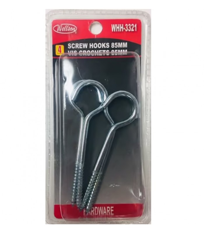 Wellson Screw Hook with Lag Thread 85 mm - Pack of 4