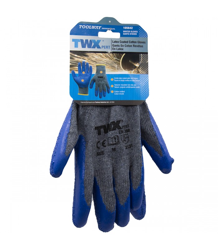 TWXpert Gant En Coton Tricoté Gris Avec Paume Latex Texturé Bleu (M)