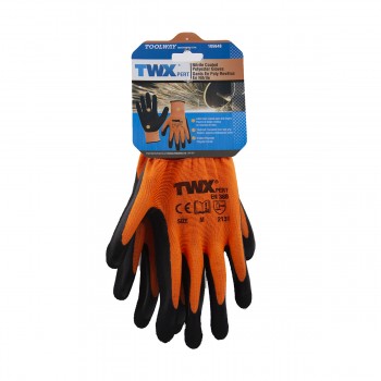 TWXpert Pair Knitted Polyester Glove Orange With Latex Foam Black Palm (M)