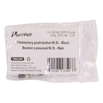 PureVolt Momentary Push Button Switch - S.P.S.T. - N.O. - 125 V/250 V - 3 A/1 A - Black