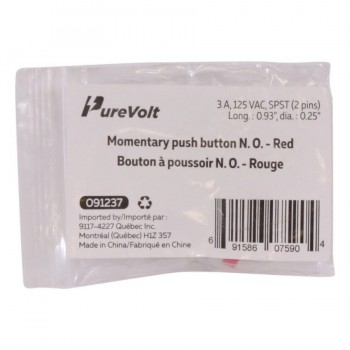 PureVolt Interrupteur à bouton-poussoir momentané - Tête ronde - N.O - Rouge