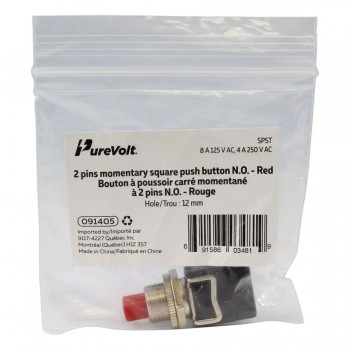 PureVolt Interrupteur à bouton-poussoir momentané rond - N.F - 125V - 8A - Rouge