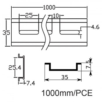 NHD Rail DIN en aluminium - 35 mm X 7.5 mm X 1 m