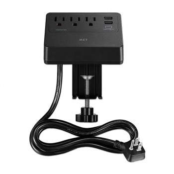 Barre de surtension montable de 1,5m à 3 prises, 2 USB et 1 USB-C - 900J - Noir