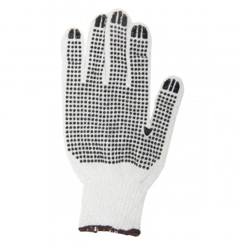 TWXpert Knitted Poly/Cotton Gloves White With Black PVC Dots (XL)