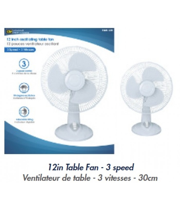 12 po Ventilateur sur pied oscillant avec 3 vitesses