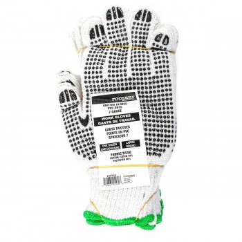 TWXpert Knitted Poly/Cotton Gloves White With Black PVC Dots (L)