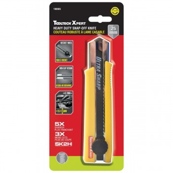 ToolTech Xpert Heavy Duty Utility Knife 25mm Snap-Off Blade Yellow